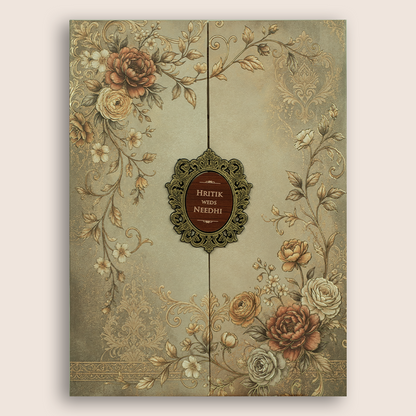 Pastel Brown Floral Door Style Padded Wedding Invitation - KSH27080