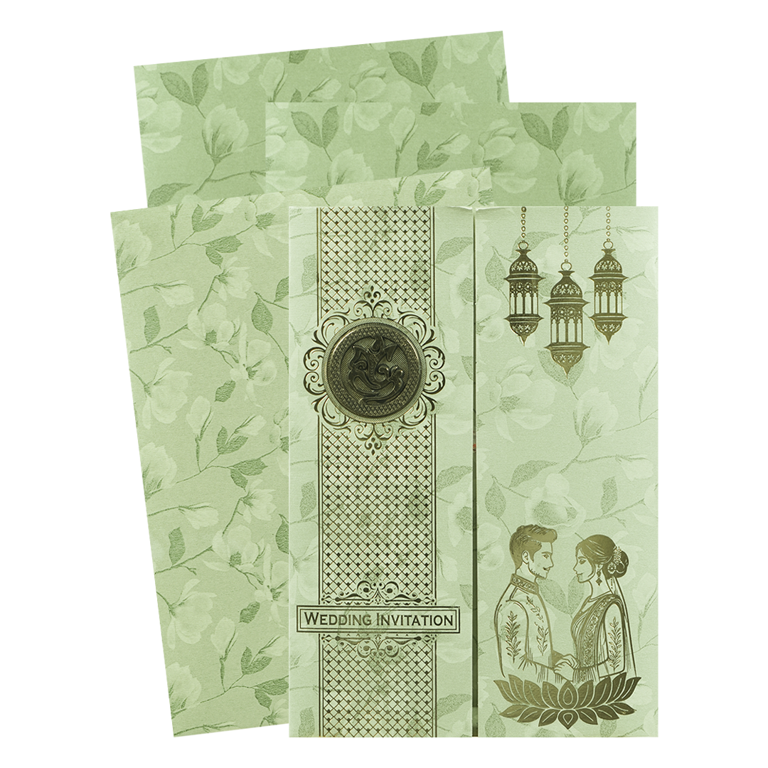 Mint Green Gold Lantern Wedding Card-KNKC46GN