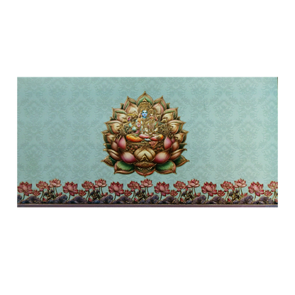 Blue Pastel Vishnu Lakshmi Boxed Wedding Card-KPR06480