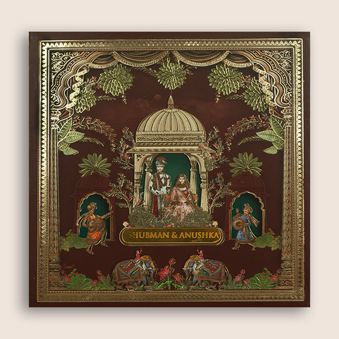 Brown Bride Groom Padded Wedding Invitation - KRB09720