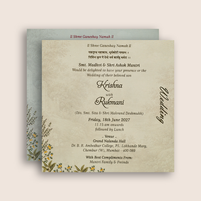 Pastel Green Floral Door Style Wedding Invitation Card - KJTS1913