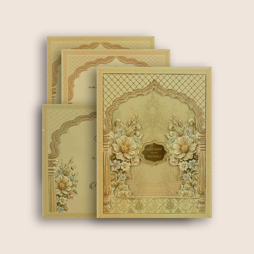 Sandal Floral Laser Cut Padded Invitation Card - KJTS3683
