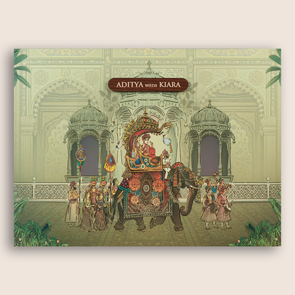 Pale Green Royal Baraat Padded Wedding Card - KFR17490