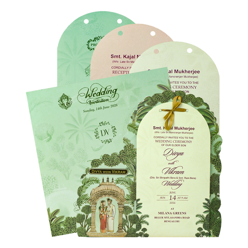Green Laser-Cut Arch Wedding Invitation Card - KNBS3403