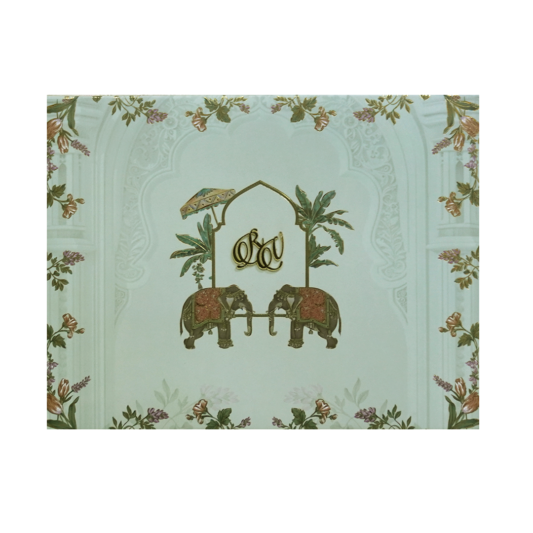 Green Padded Floral Arch Wedding Card- KVN07300