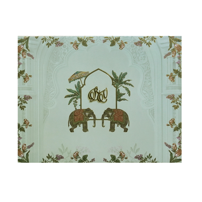 Green Padded Floral Arch Wedding Card- KVN07300