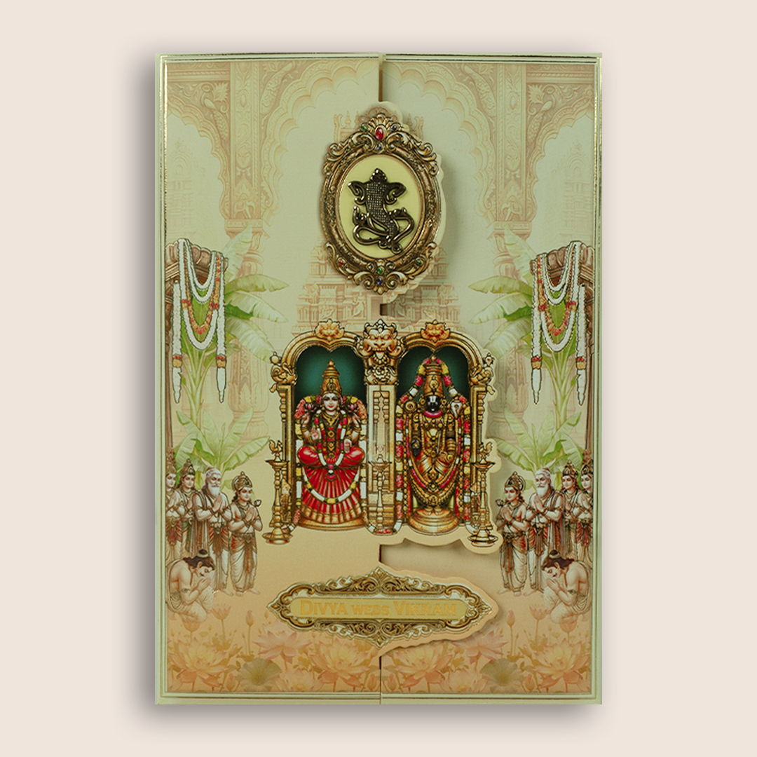Beige Lord Balaji Padmavathi Wedding Invitation - KNBL1704