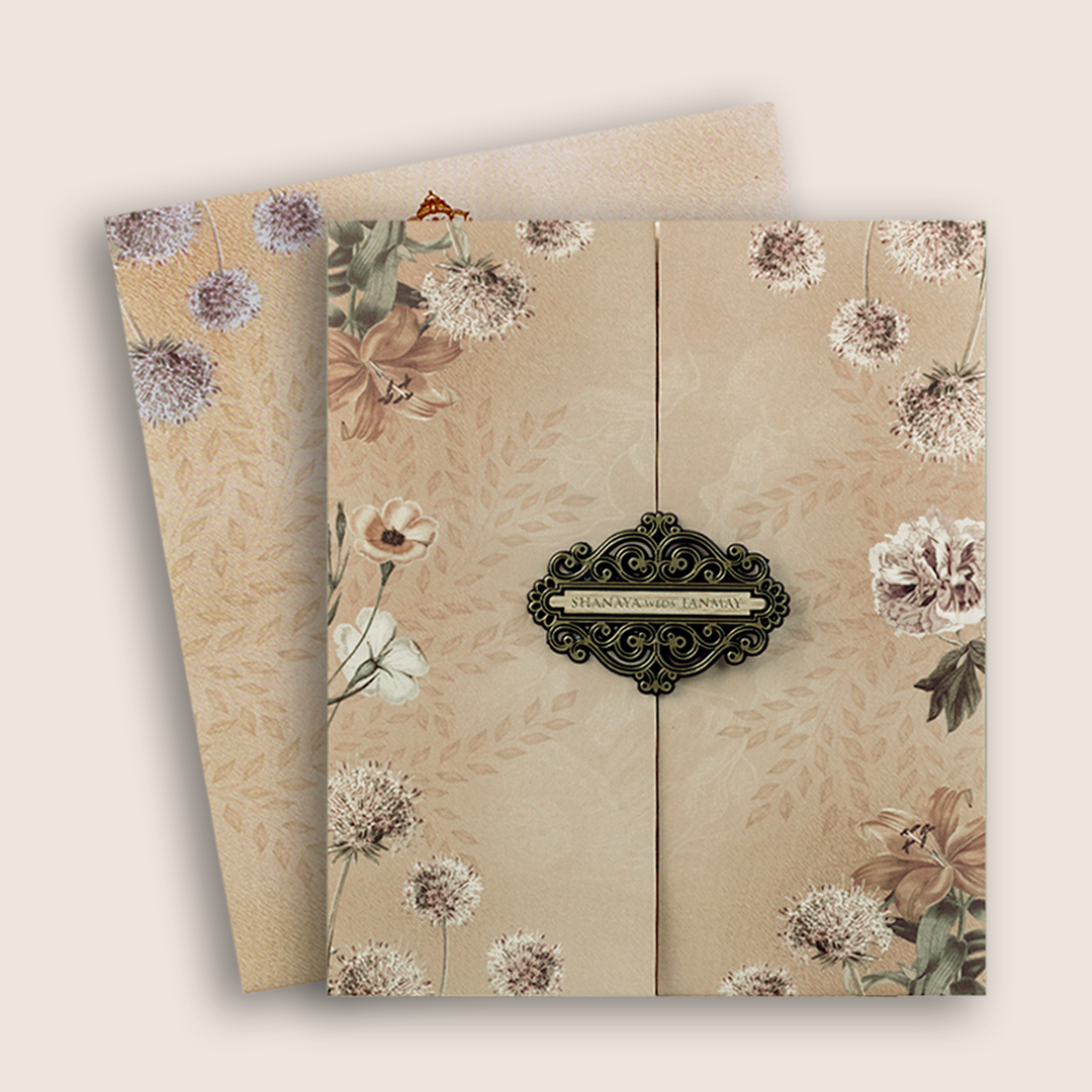 Pastel Brown Floral Door Style Wedding Card - KVN07010