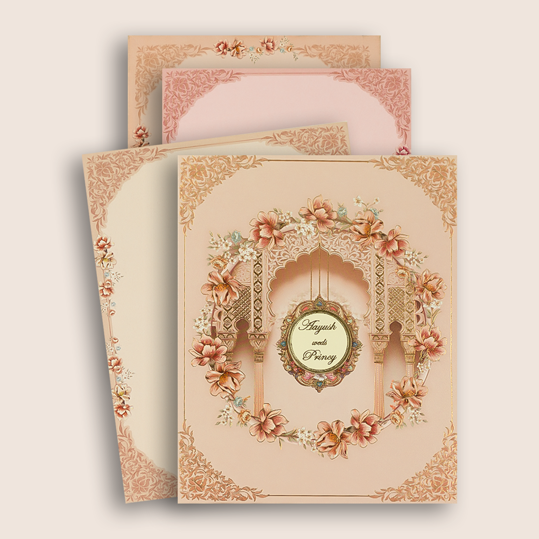 Peach Padded Floral Wedding Card - KAA05520