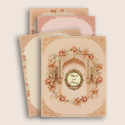 Peach Padded Floral Wedding Card - KAA05520