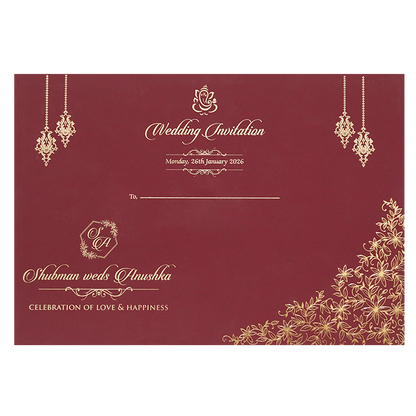 White Padded Wedding Invitation Card with Raised Gold Embossed Design-KRB09801