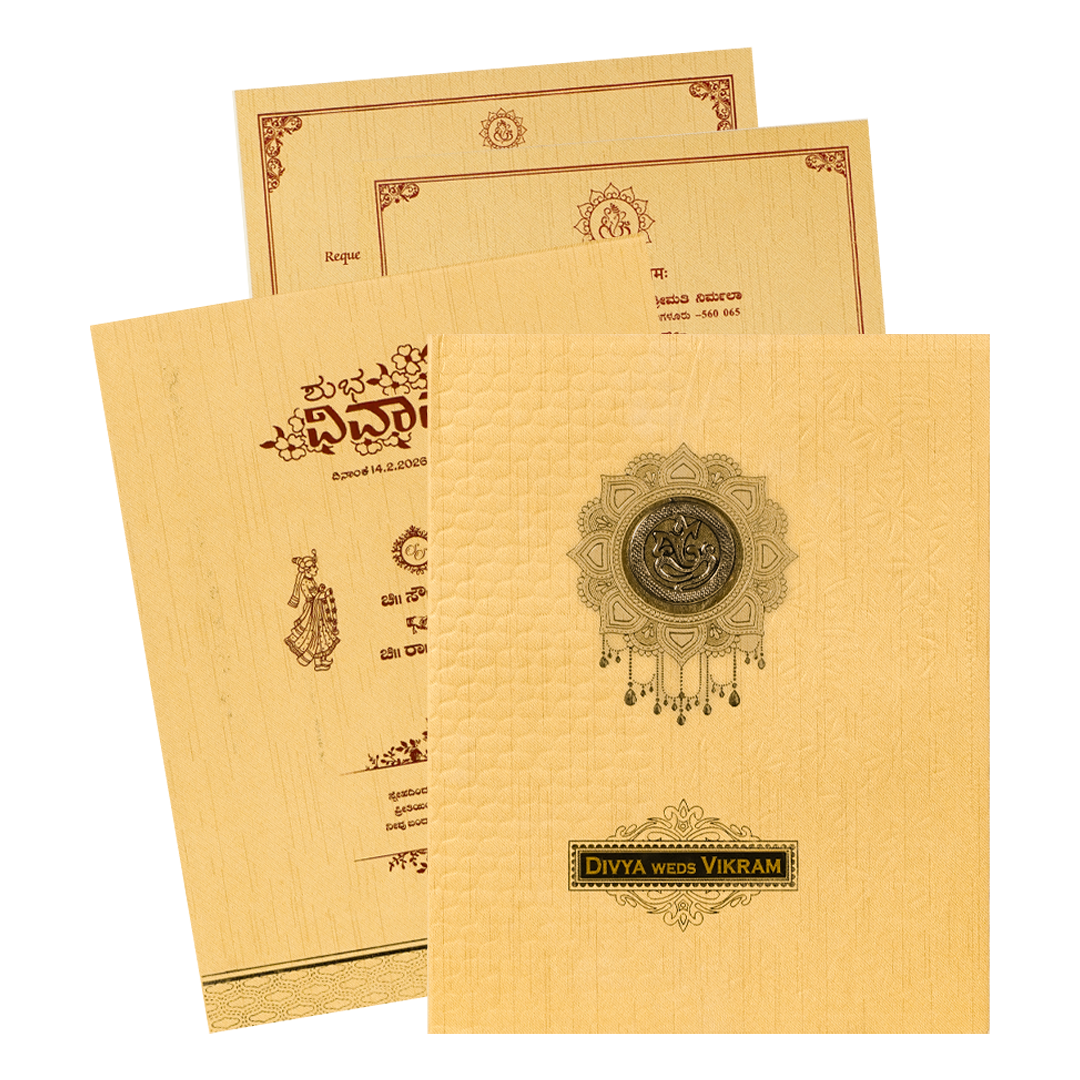 Gold Embossed Floral Padded Wedding Card-KNM9308G