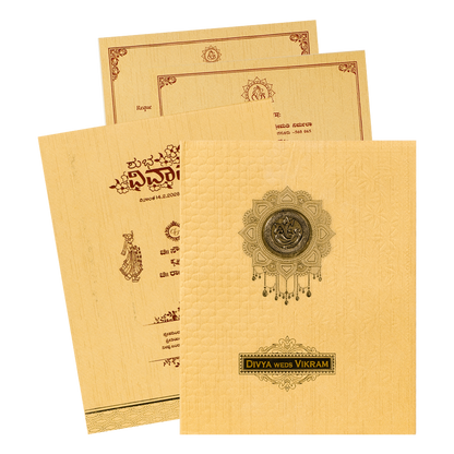 Gold Embossed Floral Padded Wedding Card-KNM9308G