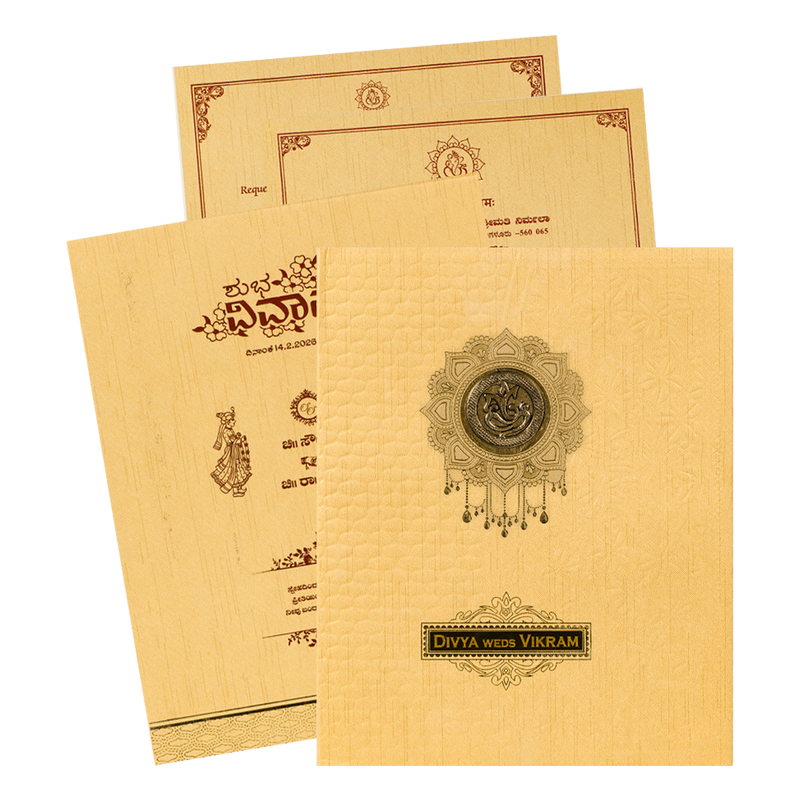 Gold Embossed Floral Padded Wedding Card-KNM9308G