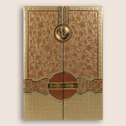 Gold Embossed Floral Door Style Padded Wedding Card - krb10411