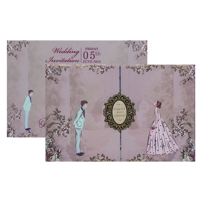 Lavender Bride Groom Padded Wedding Card-KJTS1837