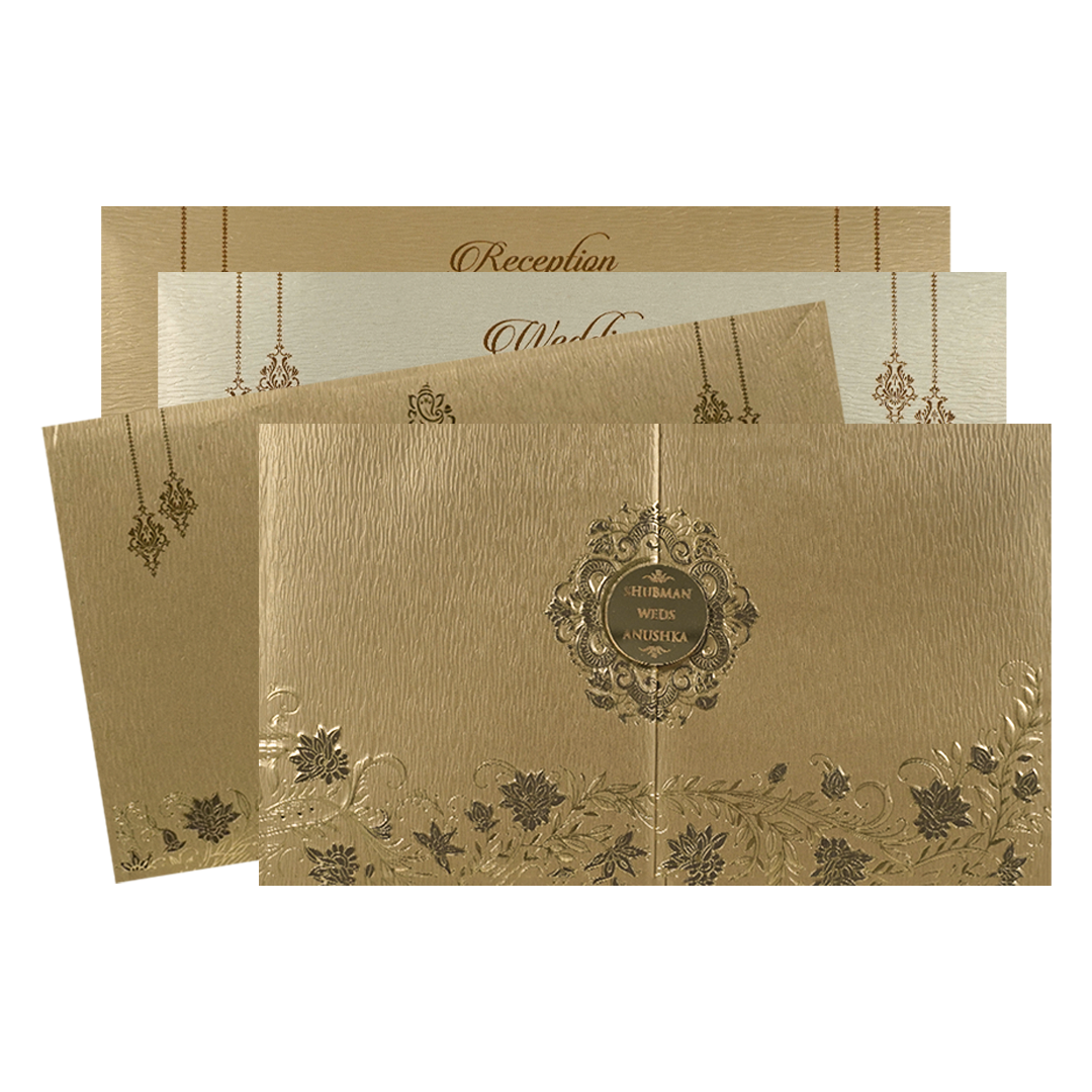 Gold Floral Door Style Padded Wedding Card-KRB09320
