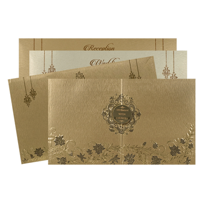 Gold Floral Door Style Padded Wedding Card-KRB09320