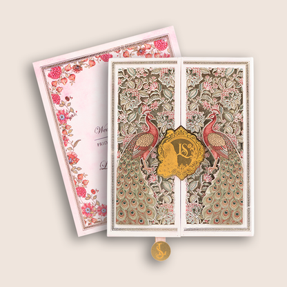 White Peacock Door Style Premium Wedding Invitation - KNLW202573