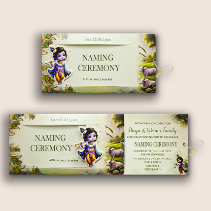Green Lord Krishna Invitation Card-KNKRL115