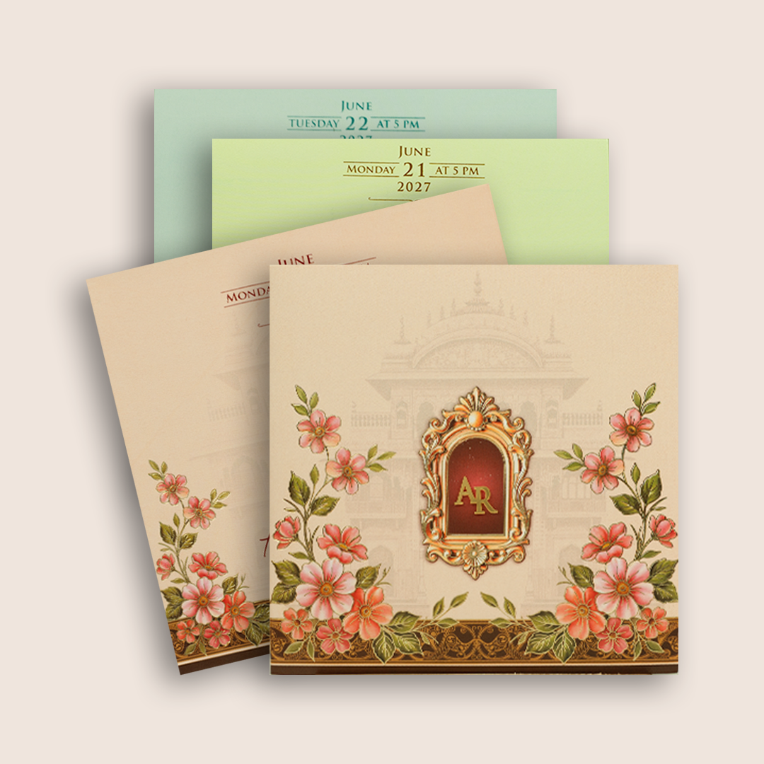 Peach Floral Palace Wedding Card - KPR07130