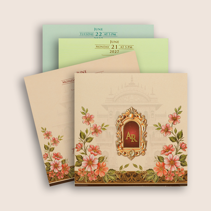 Peach Floral Palace Wedding Card - KPR07130