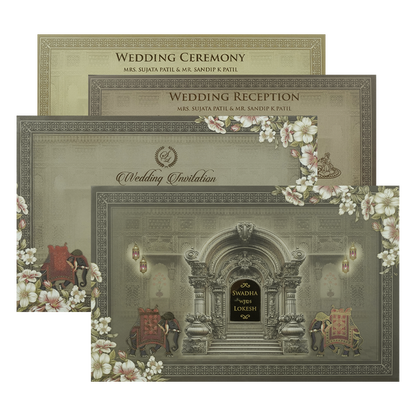 Grey Palace Arch Floral Padded Wedding Card-KRE27810
