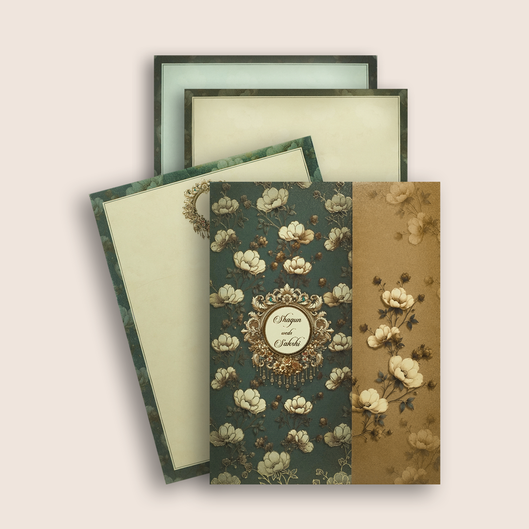 Royal Blue Floral Door Style Wedding Card - KAA05100