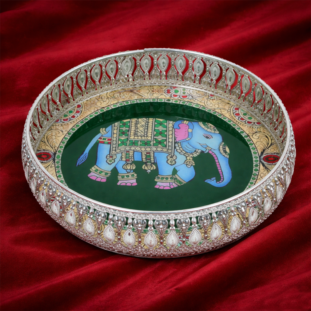 Silver Royal Elephant Decorative Tray-GDS0010