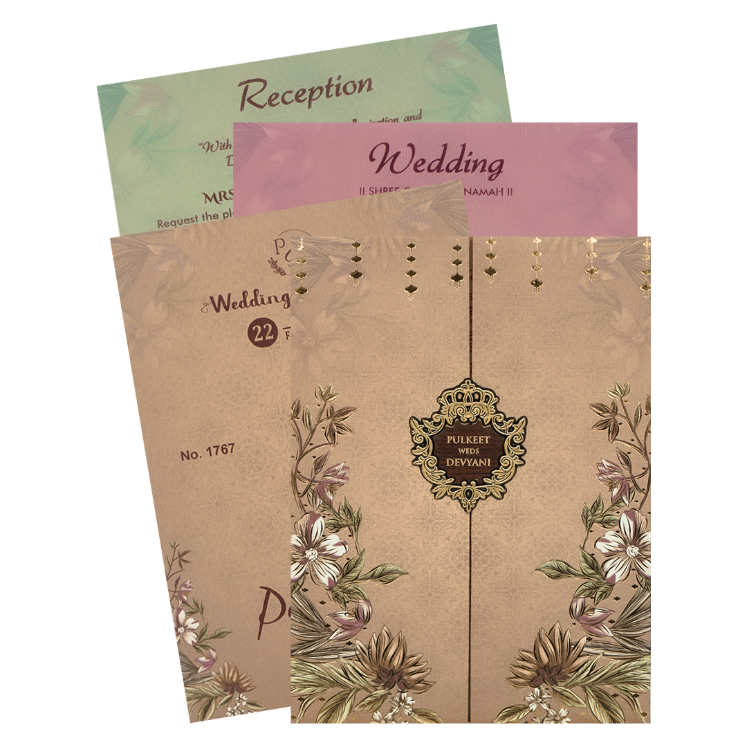 Check out Beige Floral Padded Wedding Card at best price. ✅WhatsApp Support ✅Express Delivery.|King of cards.