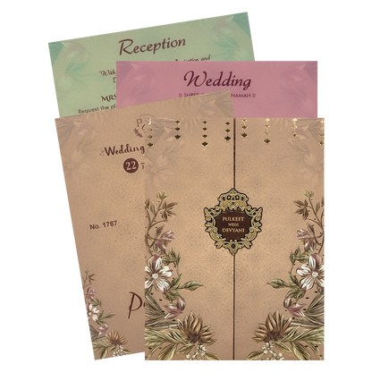Check out Beige Floral Padded Wedding Card at best price. ✅WhatsApp Support ✅Express Delivery.|King of cards.