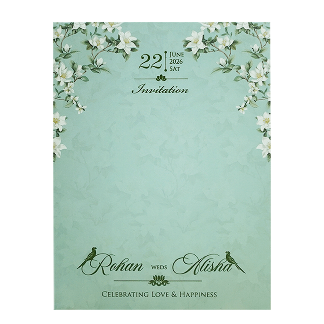 Mint Green Magnolia Floral Padded Wedding Card - KFR16410