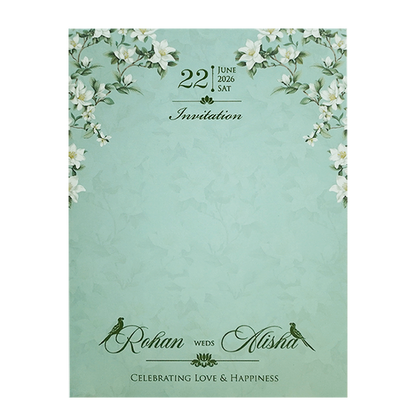 Mint Green Magnolia Floral Padded Wedding Card - KFR16410
