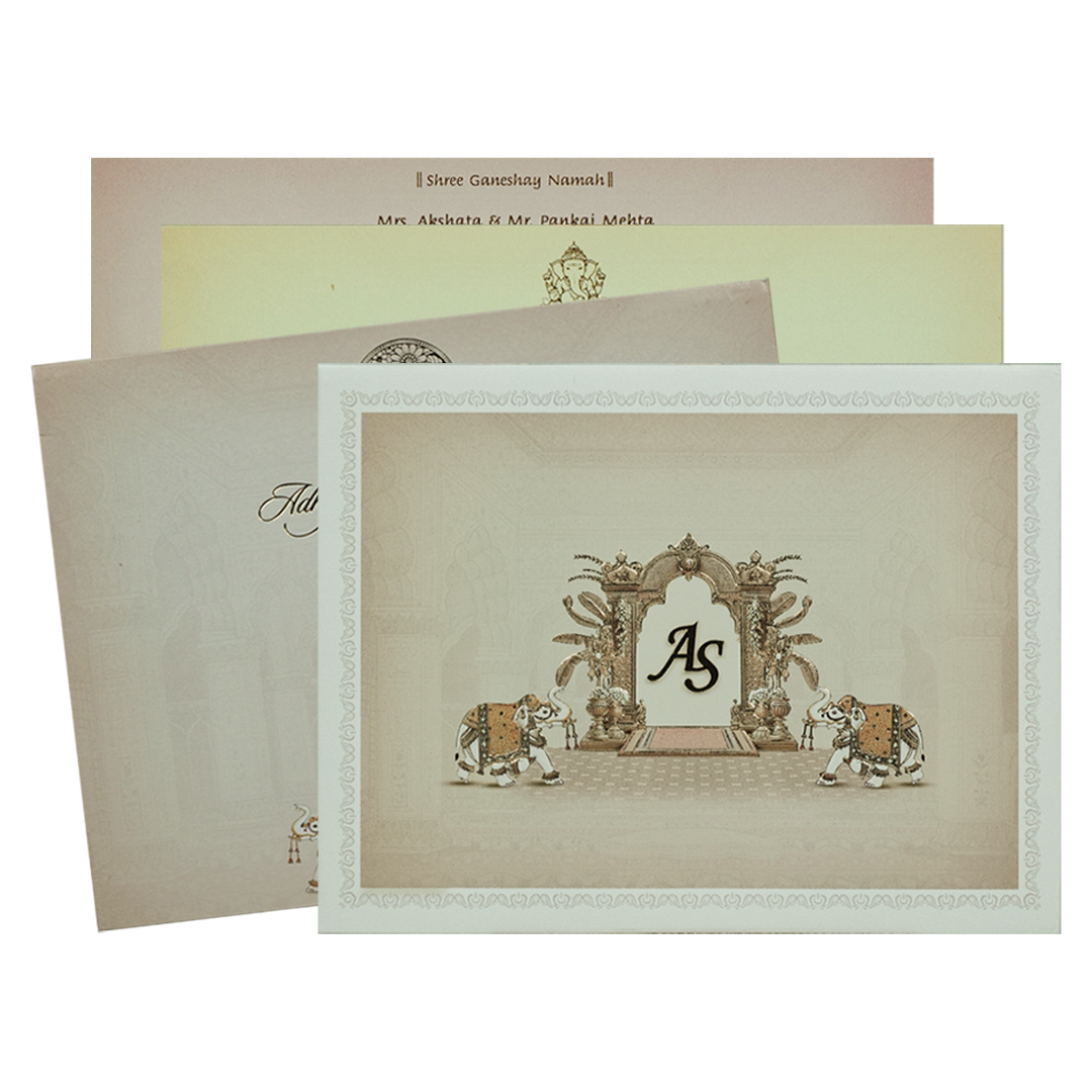 Cream Padded Elephant Wedding Card-KRC31090