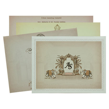 Cream Padded Elephant Wedding Card-KRC31090