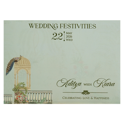 Royal Peacock Pastel Green Wedding Card - KFR16390