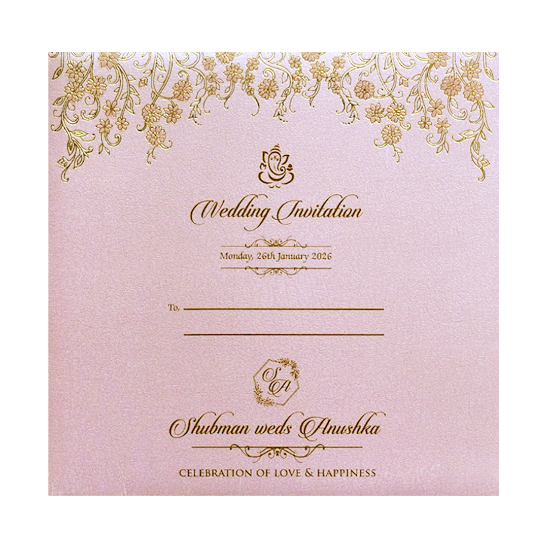 Pink Padded Embossed Floral Wedding Invitation Card-KRB09570