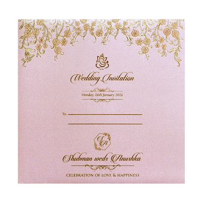 Pink Padded Embossed Floral Wedding Invitation Card-KRB09570