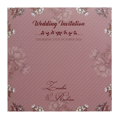 Pink Floral Script Acrylic Padded Wedding Card - KVN07510