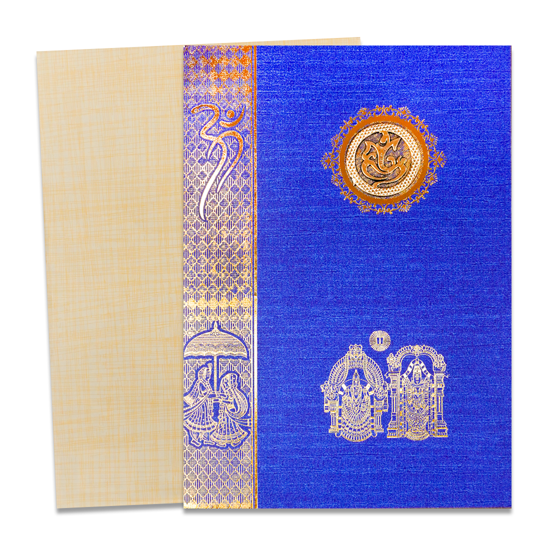 Blue Ganesha Balaji Traditional Wedding Card-KNCC817B