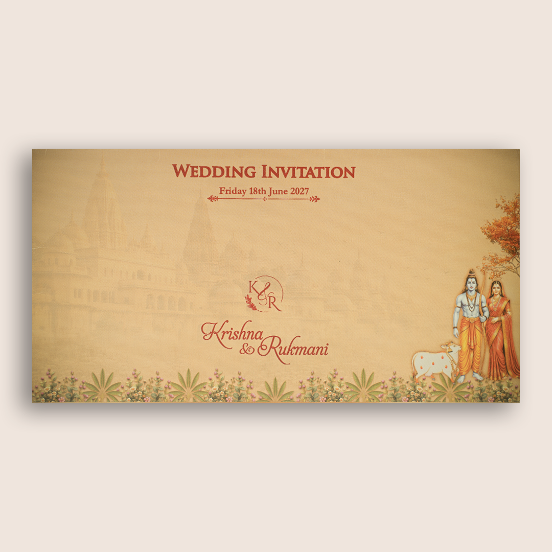 Sandal Lord Rama Sita Floral Invitation Card - KJTS1930