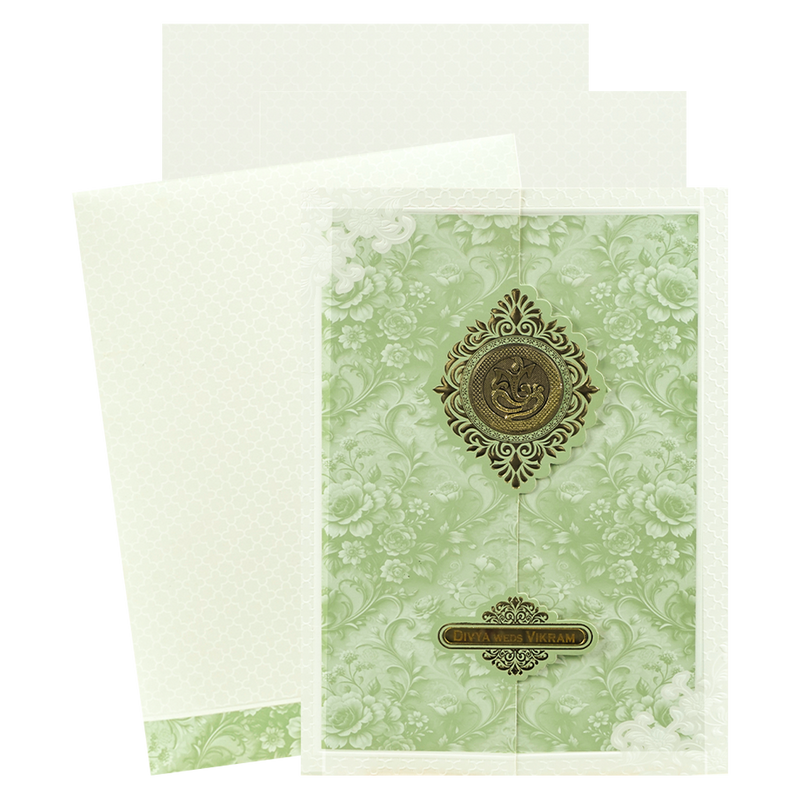 Green Double Door Floral Wedding Card-KNA2403G