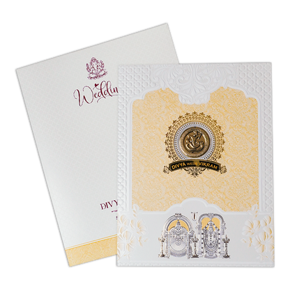 Yellow Embossed Balaji Padded  Wedding Card-KNMS9310