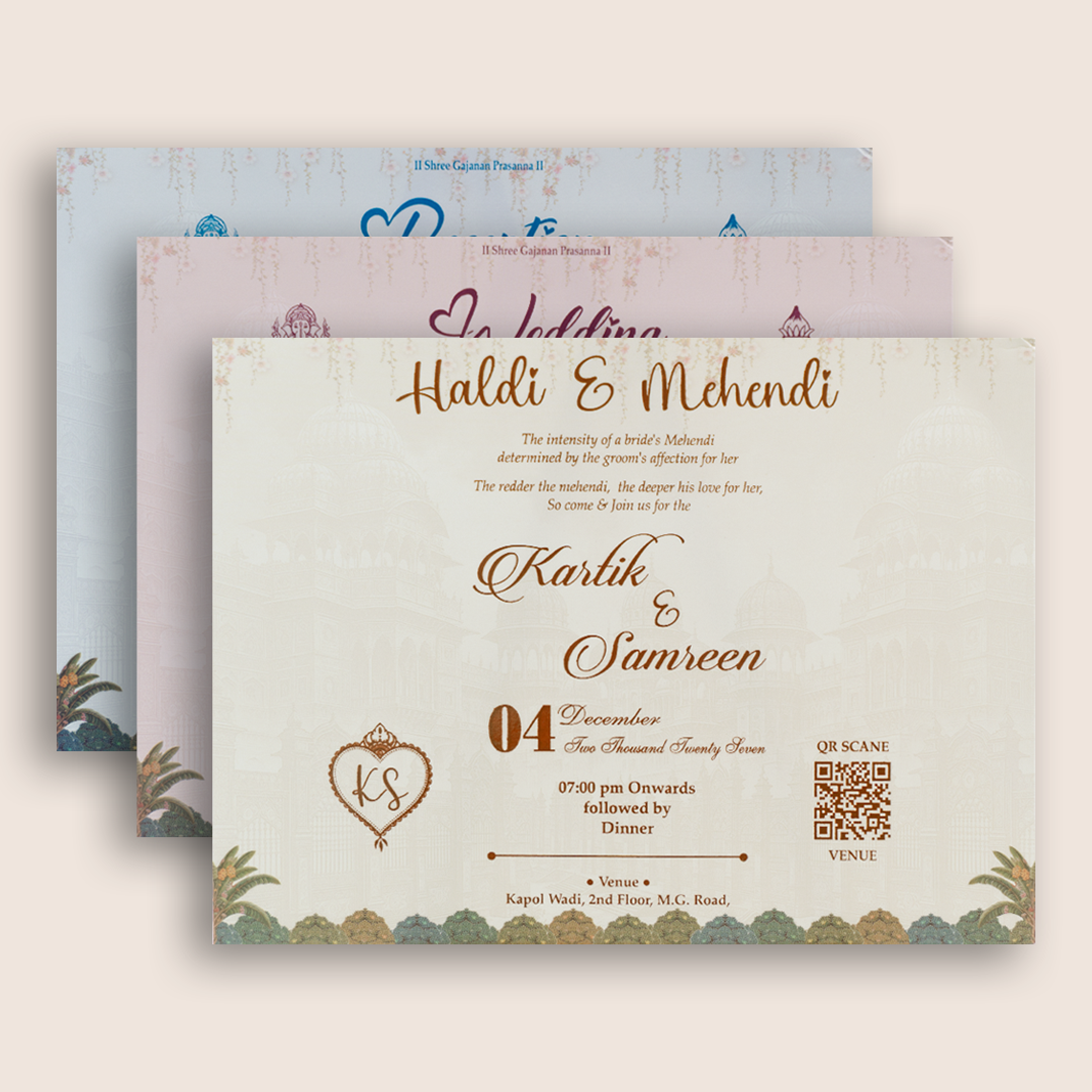 Grey Royal Palace Peacock Padded Wedding Invitation - KSH18910