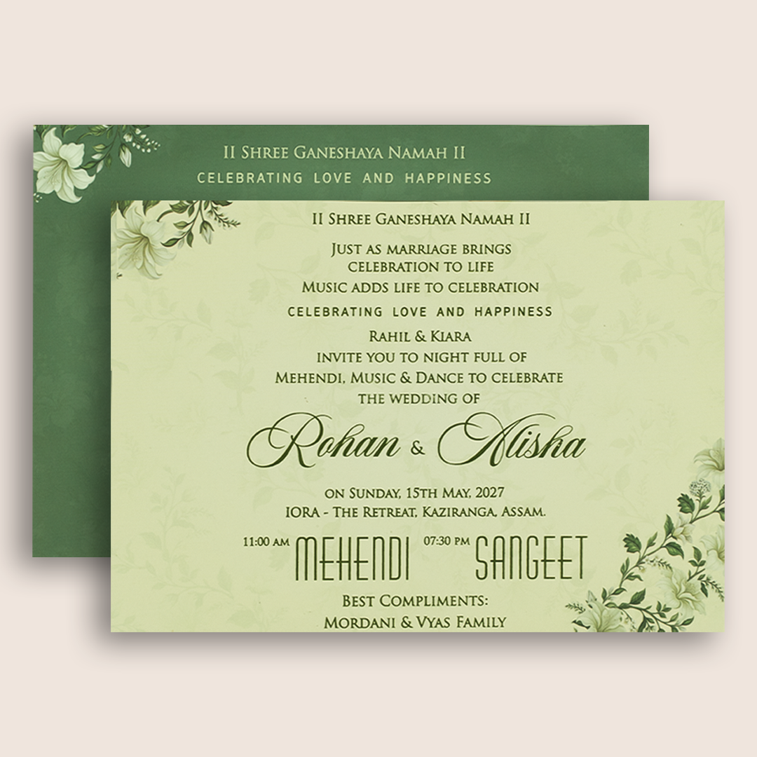 Dark Green Lilly Flower Door Style Padded Marriage Card - KFR17380
