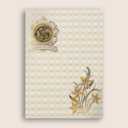 White Gold Floral Wedding Invitation Card-KNCWP456