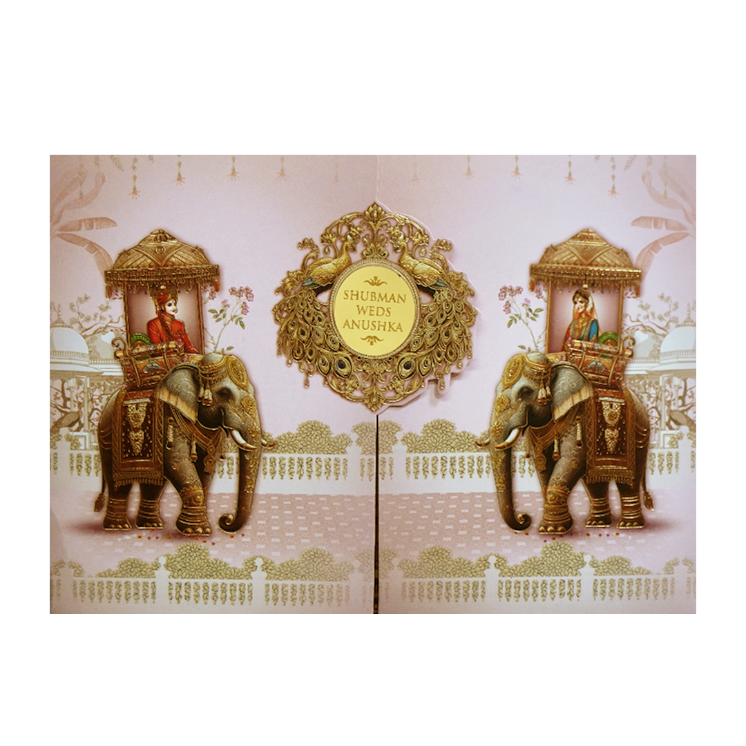 Royal Baraat Gold Foil Door Style Wedding Invitation Card-KRB09080