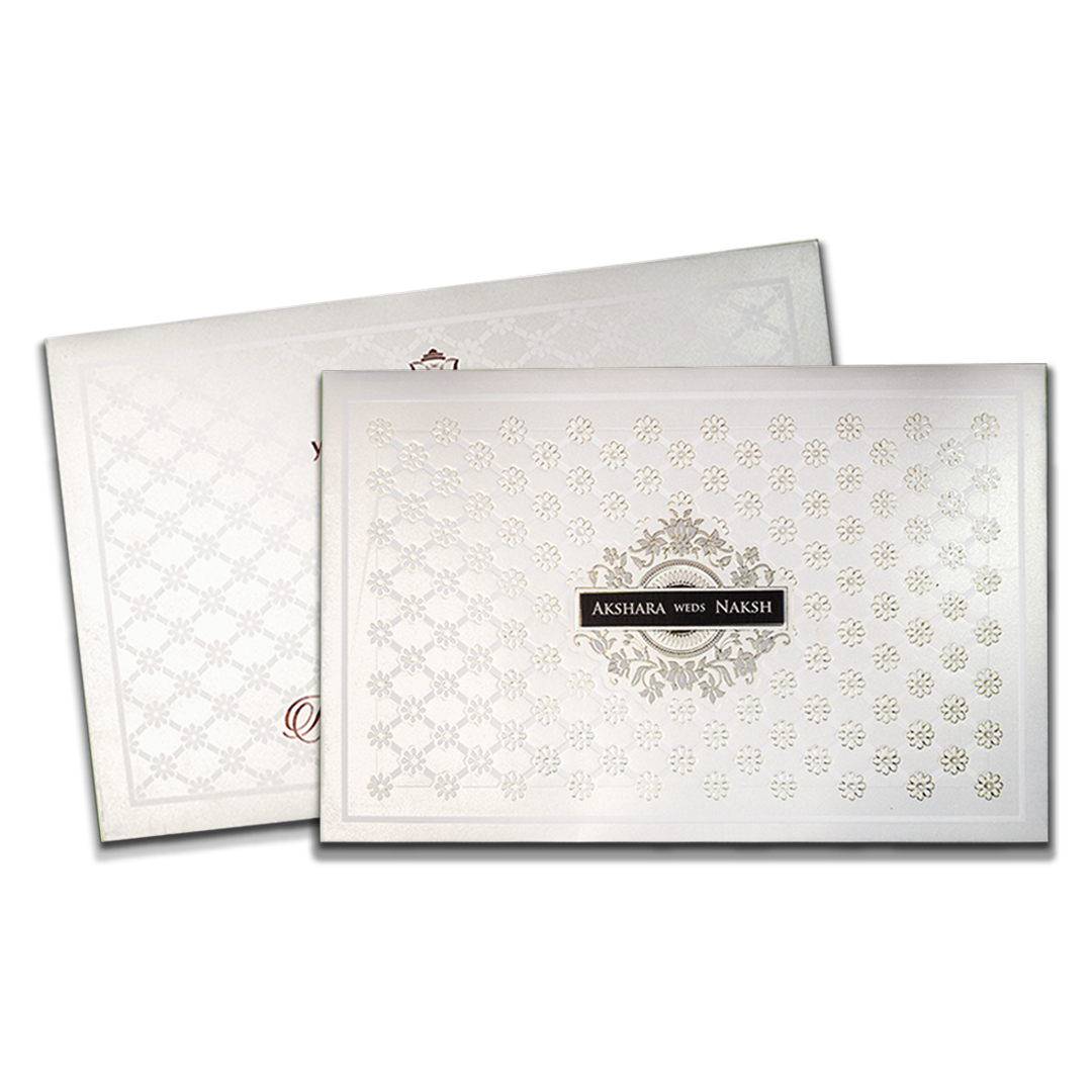 White Floral Padded Wedding Card-KSH73520
