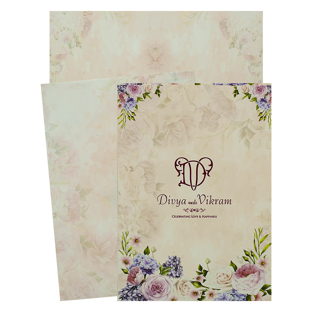 Pink Rose Floral Wedding Card-KNPP683P