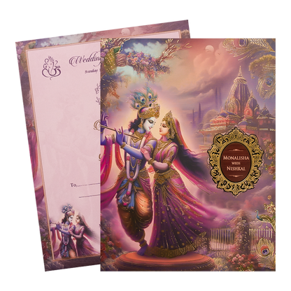 Krishna Radha Peacock Padded Wedding Card-KSH72310